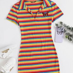 Rainbow Striped butterfly Graphic Dress